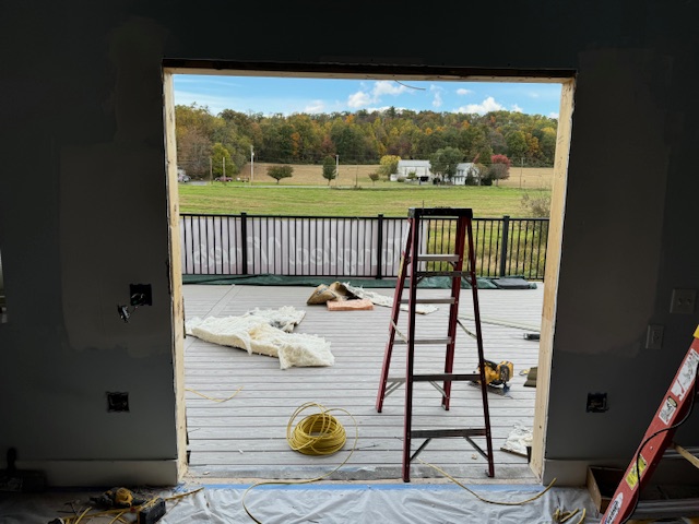 Cutting the hole for French doors.